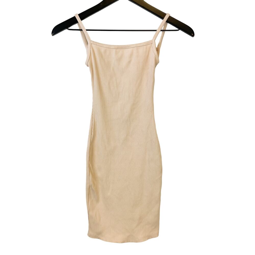 Naked Wardrobe Womens XS Open Back Ribbed Fitted Mini Dress Beige Cream
